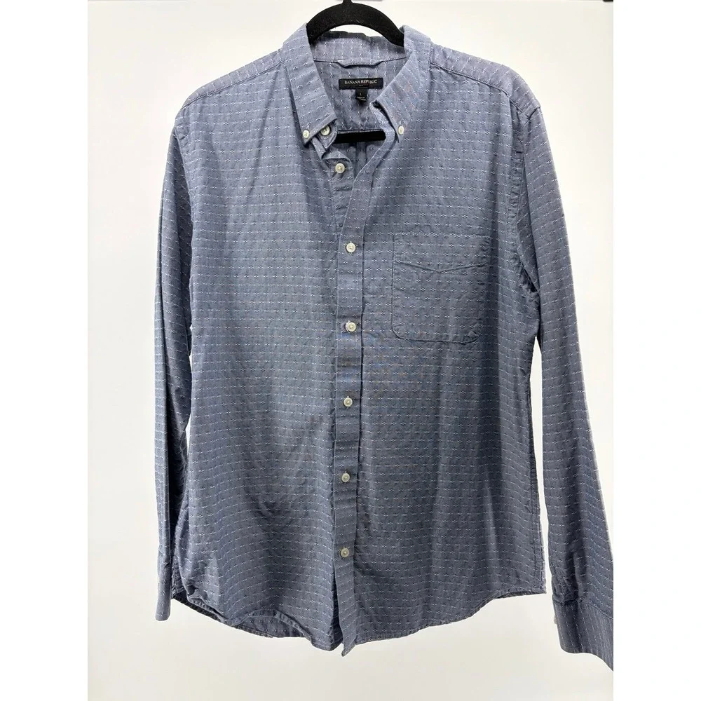 Banana Republic, Blue Long Sleeve, Button Up Untucked Fit, Geometric Print, Sz L